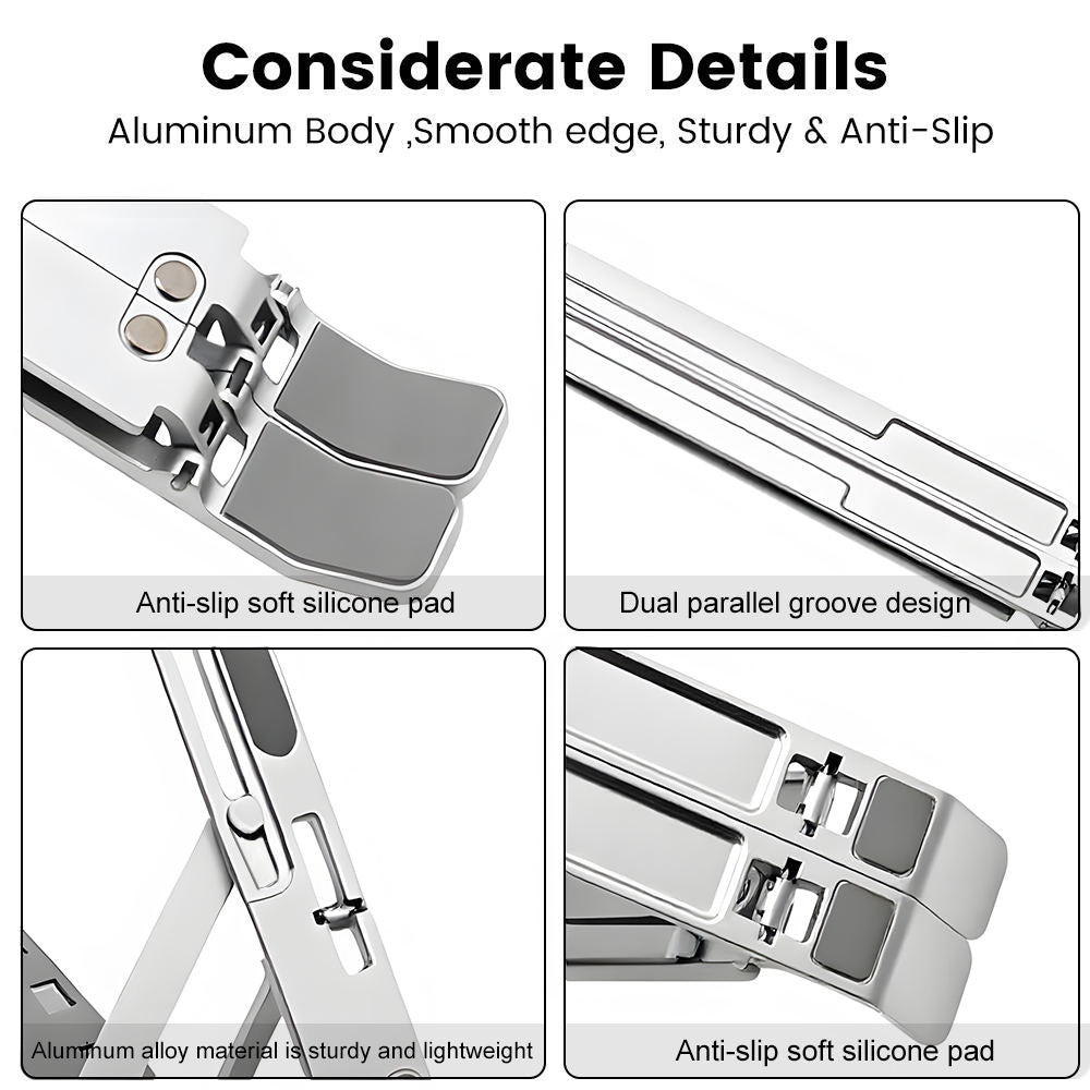 Premium Foldable Adjustable Aluminium Laptop & Tablet Stand with 360° Rotation | Ergonomic Metal Desk Stand | Compatible with 10"–15.6" Laptops