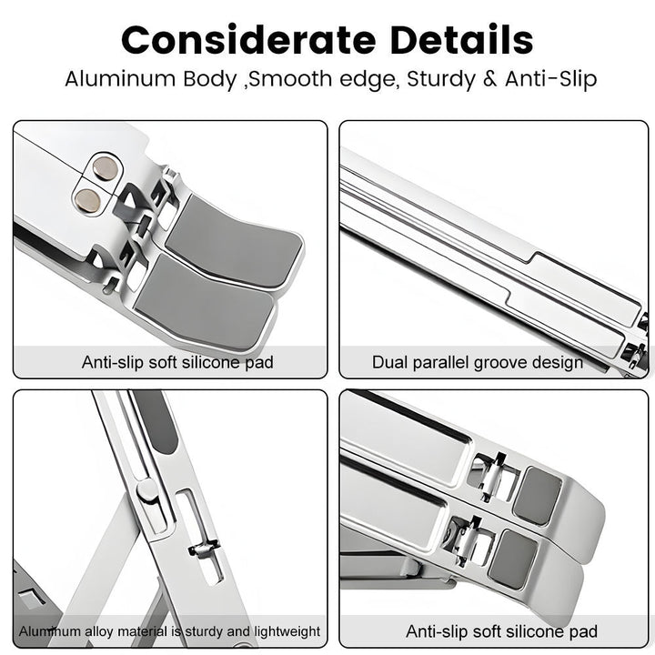 Premium Foldable Adjustable Aluminium Laptop & Tablet Stand with 360° Rotation | Ergonomic Metal Desk Stand | Compatible with 10"–15.6" Laptops