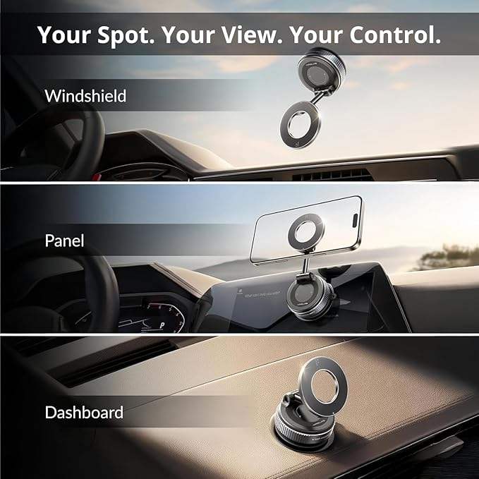 Premium Vacuum Magnetic Car Phone Holder | MagSafe Compatible | 360° Rotatable | Foldable Dashboard, Windshield & Screen Mount