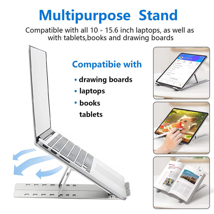 Premium Foldable Adjustable Aluminium Laptop & Tablet Stand with 360° Rotation | Ergonomic Metal Desk Stand | Compatible with 10"–15.6" Laptops
